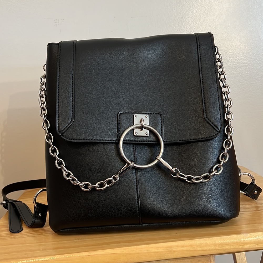 ASOS Black Faux Leather Backpack with Chain Details